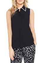 Petite Women's Vince Camuto Contrast Trim Georgette Blouse P - Black