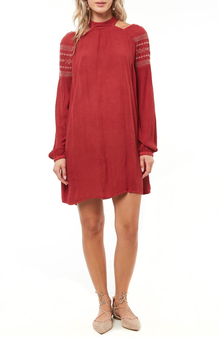 Women's O'neill Mirage Embroidered Cold Shoulder Dress - Red