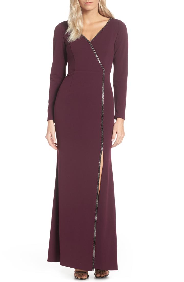 Women's Adrianna Papell Crystal Trim Crepe Evening Dress