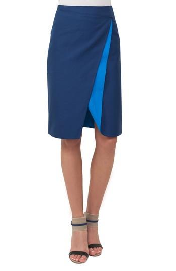 Women's Akris Double Face Stretch Cotton Wrap Skirt - Blue