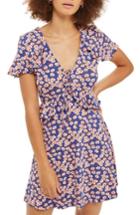 Women's Topshop Daisy Print Frill Tea Dress Us (fits Like 0) - Blue