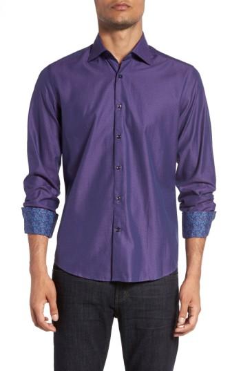 Men's Stone Rose Slim Fit Diamond Jacquard Sport Shirt (s) - Purple