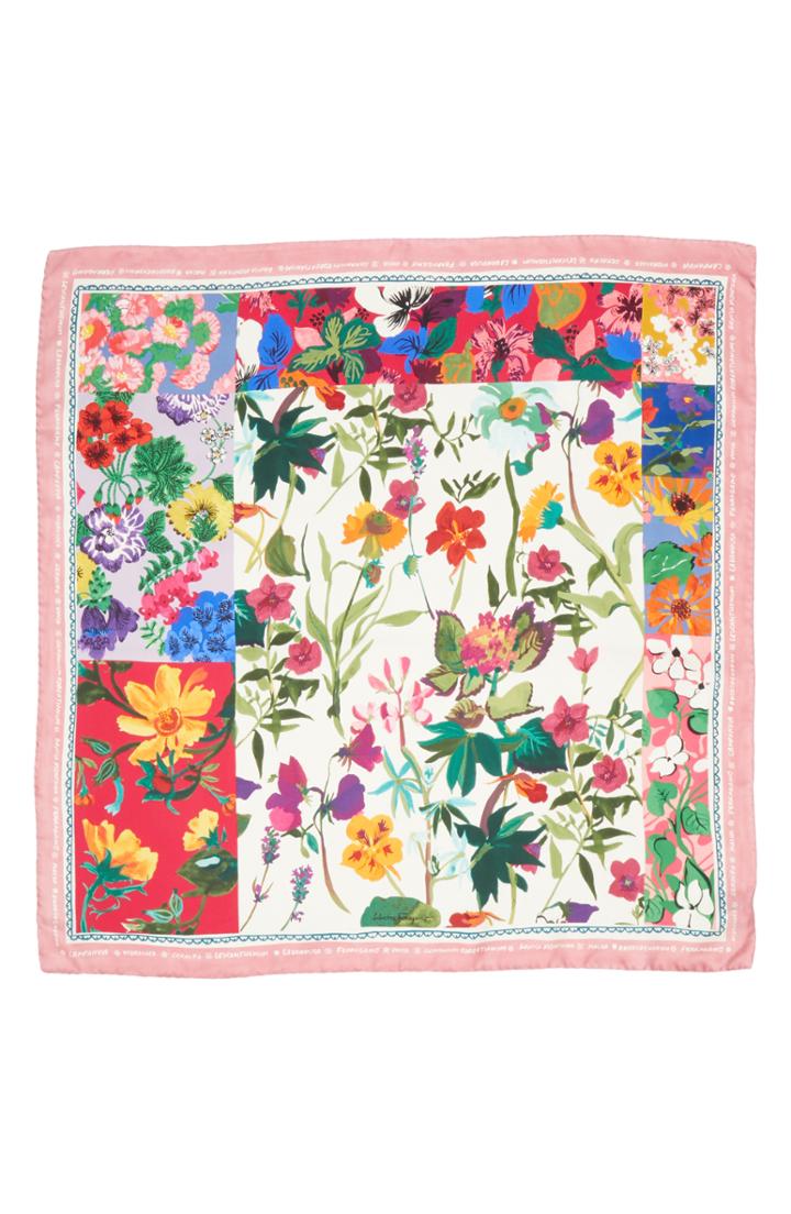 Women's Salvatore Ferragamo Botanic Foulard Silk Scarf, Size - Pink