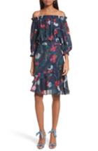 Women's Saloni Grace Print Off The Shoulder Silk Dress - Blue