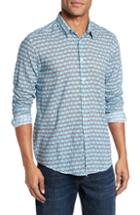 Men's Vilebrequin Cubed Fish Cotton Voile Sport Shirt, Size - Blue