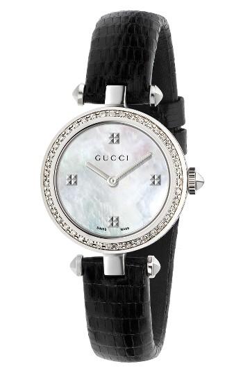 Women's Gucci Diamantissima Diamond Leather Strap Watch, 27mm