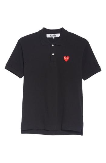 Men's Comme Des Garcons Play Heart Logo Polo - Black