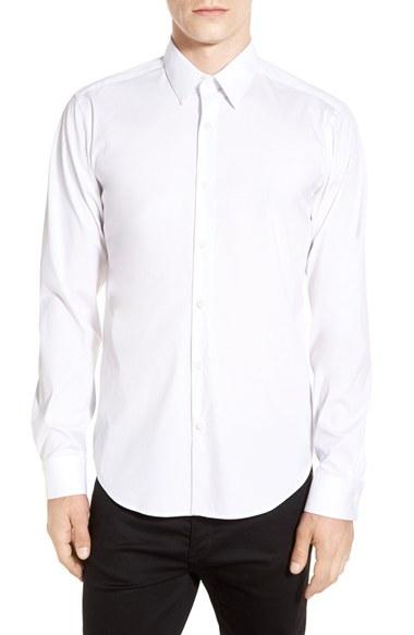 Men's Theory 'sylvain' Trim Fit Long Sleeve Sport Shirt, Size - White