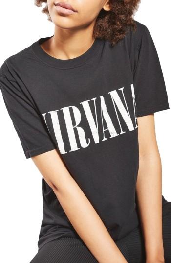 Women's Topshop By And Finally Nirvana Nibbled Tee - Black