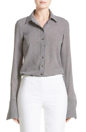 Women's Michael Kors Houndstooth Silk Georgette Shirt - Black