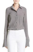 Women's Michael Kors Houndstooth Silk Georgette Shirt - Black