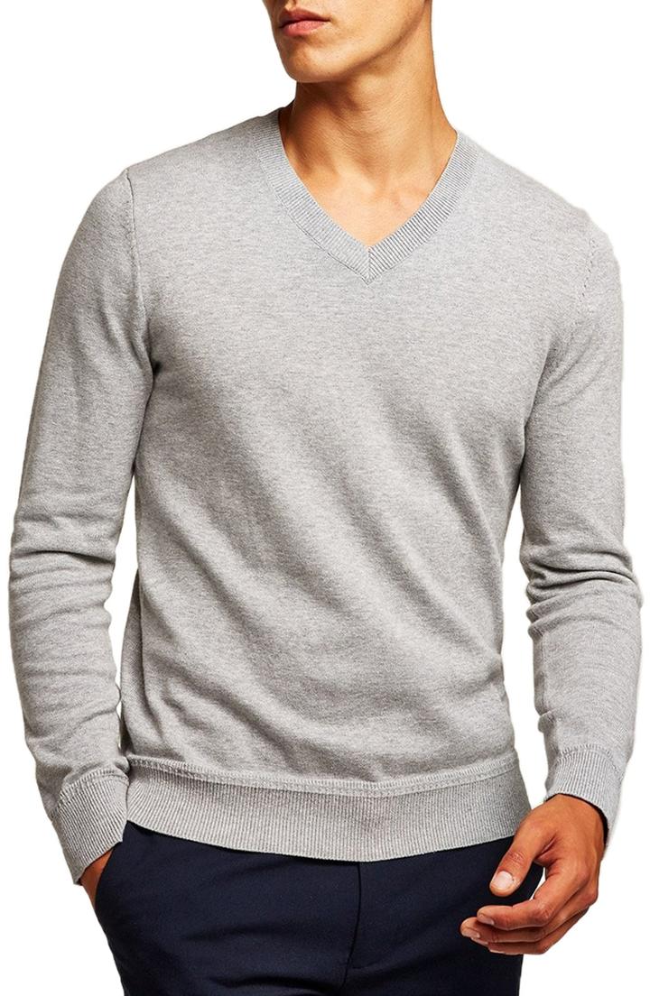Men's Topman Classic V-neck Sweater, Size - Grey
