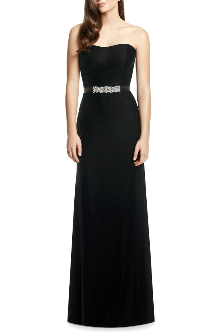 Women's Dessy Collection Embellished Belt Strapless Velvet Gown (similar To 14w) - Black