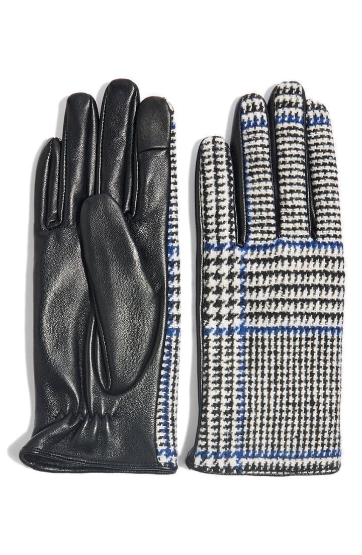 Women's Topshop Houndstooth Faux Leather Touchscreen Gloves - Black