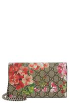 Women's Gucci Gg Blooms Supreme Canvas Wallet On A Chain - Beige