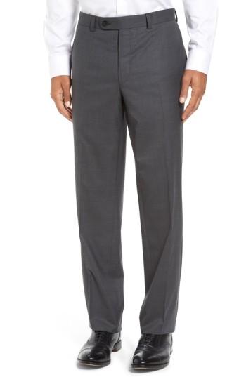 Men's David Donahue Ryan Fit Wool Trousers, Size 34r - Black