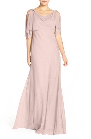 Women's Jenny Yoo Devon Glitter Knit Gown With Detachable Capelet - Grey