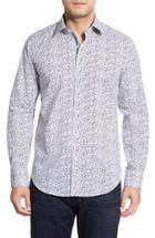 Men's Bugatchi Shaped Fit Floral Print Sport Shirt - Blue