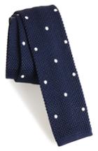Men's Eleventy Dotted Skinny Knit Silk Tie, Size - Blue