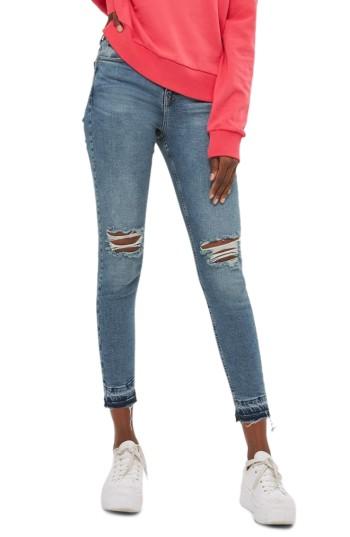 Petite Women's Topshop Jamie Rip Released Hem Skinny Jeans X 28 - Blue