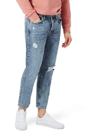 Men's Topman Ripped Tapered Fit Jeans X 34 - Blue
