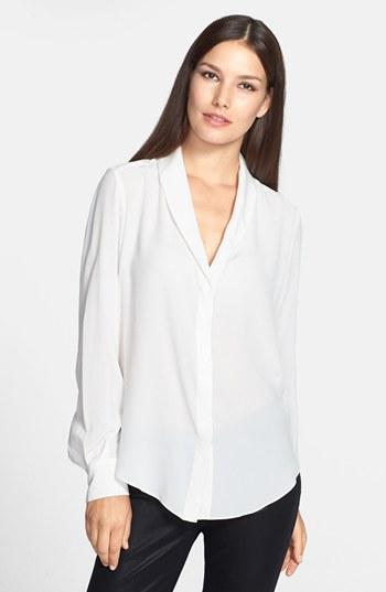 Rachel Roy Shawl Collar Silk Blouse Natural White
