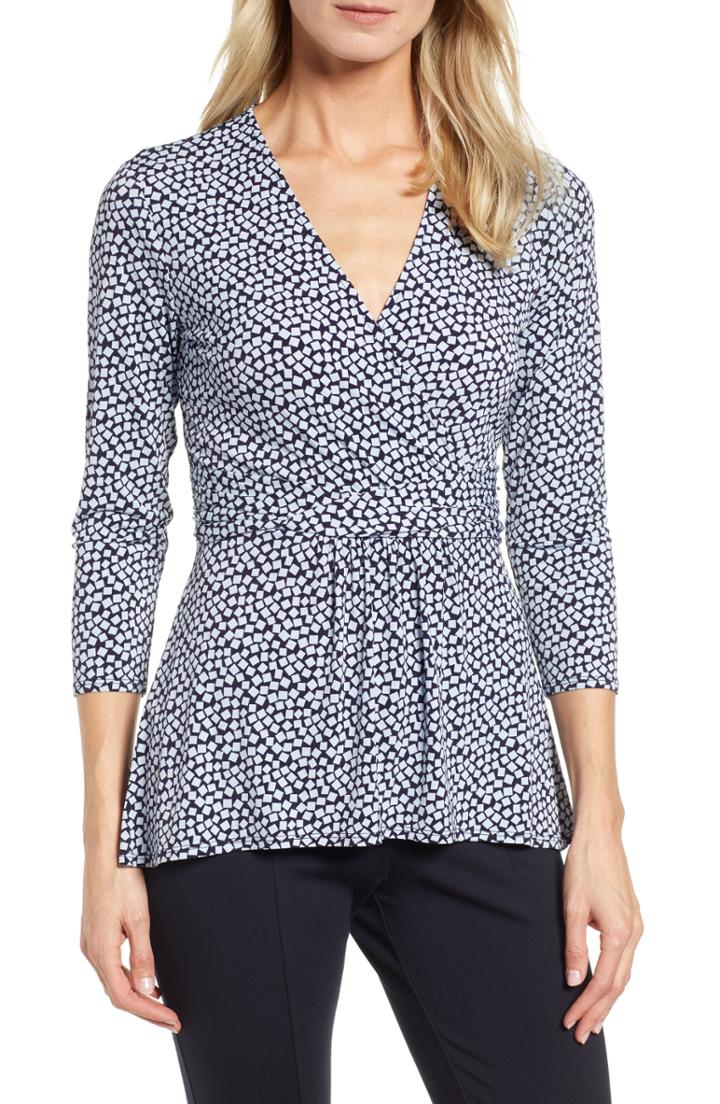 Women's Chaus Scattered Tiles Faux Wrap Knit Top - Blue