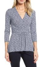 Women's Chaus Scattered Tiles Faux Wrap Knit Top - Blue