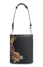 Topshop Sadie Floral Faux Leather Bucket Bag - Black