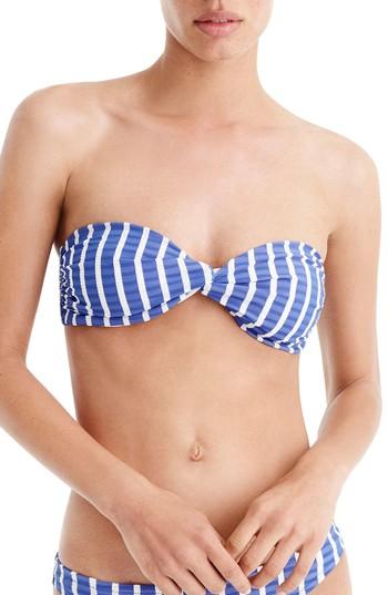 Women's J.crew Mer Puckered Stripe Bandeau Bikini Top, Size - Blue