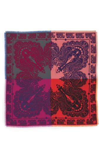 Women's Etro Colorblock Paisley Silk Scarf, Size - Blue