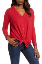 Women's Gibson Tie Front Button Cozy Top - Red
