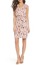 Women's Charles Henry Floral Faux Wrap Dress, Size - Pink