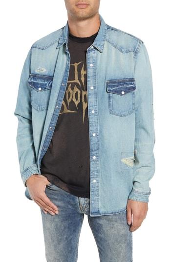 Men's The Kooples Western Denim Sport Shirt - Blue