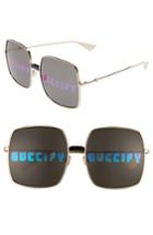 Women's Gucci 60mm Square Sunglasses - Gold/ Logo/ Solid Grey