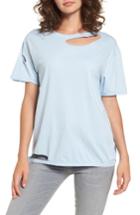 Women's Topshop Ripped Cotton Tee Us (fits Like 0-2) - Blue