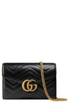 Women's Gucci Gg Marmont Matelasse Leather Wallet On A Chain - Black