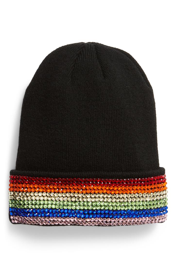 Women's Tasha Rainbow Crystal Embellished Beanie - Black