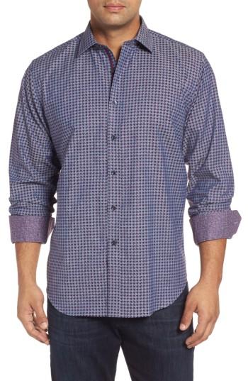 Men's Bugatchi Classic Fit Houndstooth Print Sport Shirt - Red