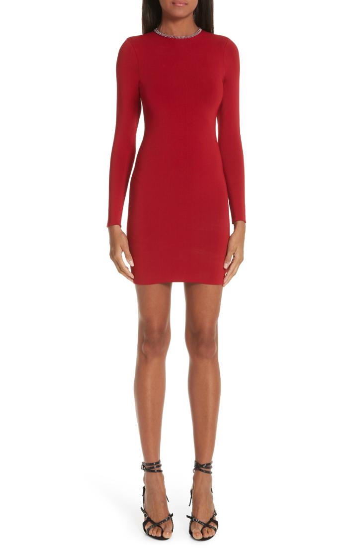 Women's Alexander Wang Ball Chain Trim Body-con Dress - Red
