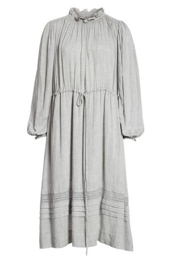 Women's Rebecca Taylor Lace Trim Gauze Drawstring Midi Dress - Grey