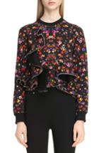 Women's Givenchy Floral Print Ruffle Bonded Sweatshirt - Black