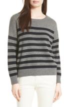 Women's Vince Button Shoulder Stripe Cashmere Sweater - Grey