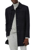 Men's Club Monaco Luther Trim Fit Plaid Wool Blend Coat - Blue