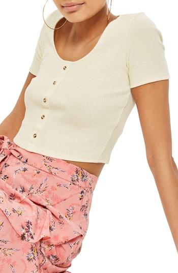 Women's Topshop Horn Button Crop Top Us (fits Like 0) - Ivory