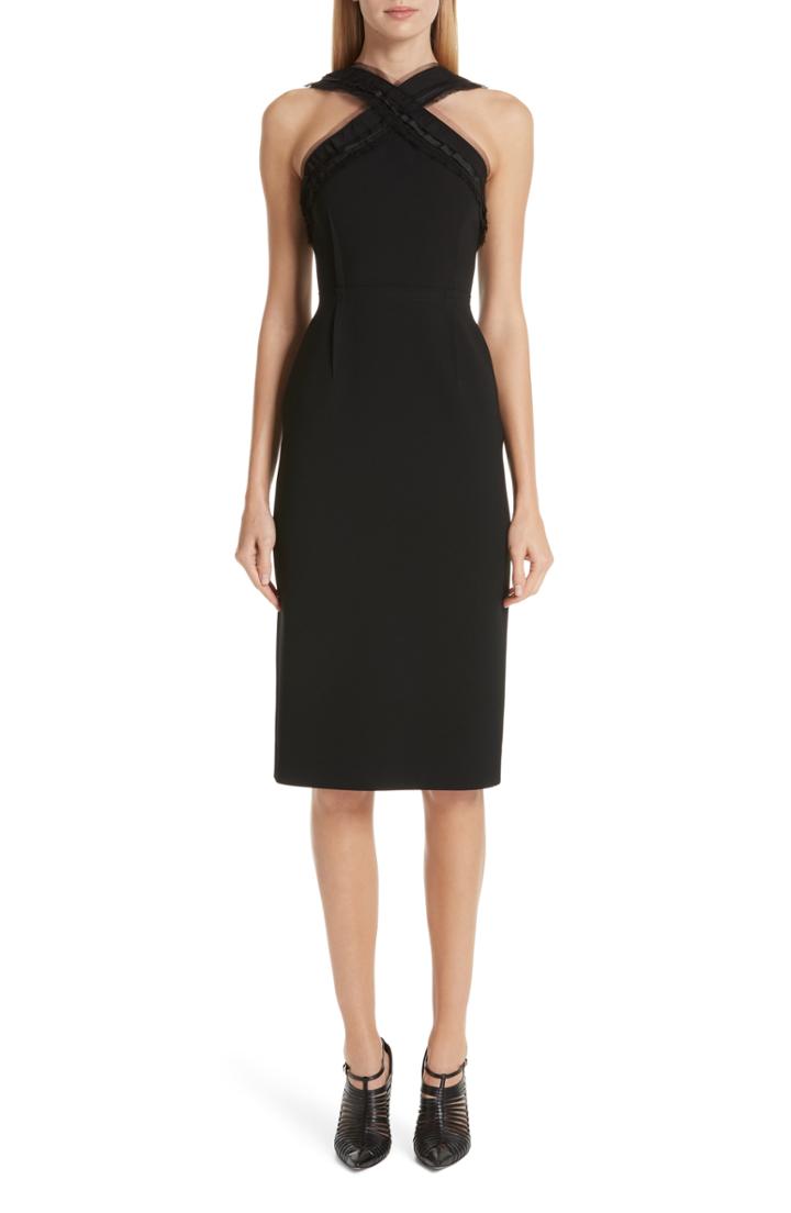 Women's Jason Wu Compact Crepe Ruffle Trim Dress - Black