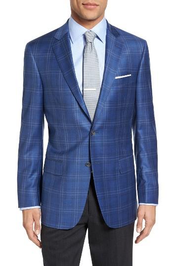 Men's Hart Schaffner Marx Classic Fit Plaid Wool Sport Coat L - Blue
