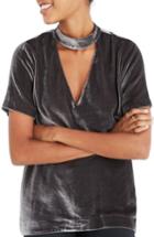 Women's Madewell Choker Collar Velvet Tee - Grey