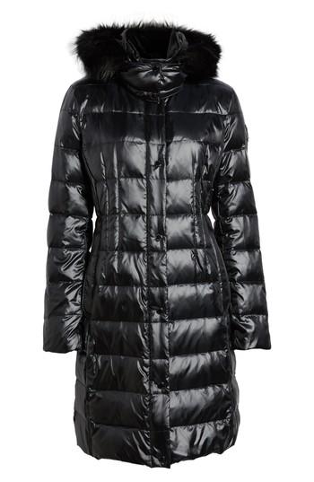 Women's Donna Karan New York Down Puffer Coat With Faux Fur Trim