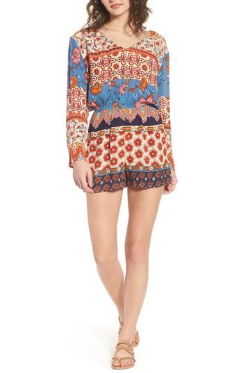 Women's Raga Sun Daze Mixed Print Romper - Orange